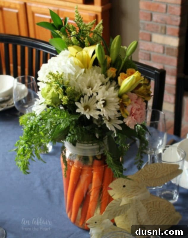 Sunshine Lemon Blueberry Rolls 3 Easter centerpiece with real carrots, representing a time of missed gatherings