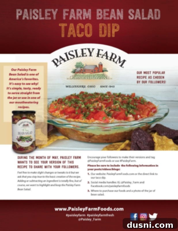 Paisley Farm Bean Salad Taco Dip Challenge Poster