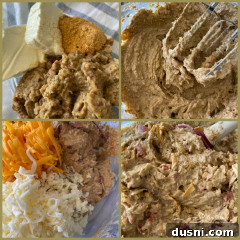 Pureed bean salad with cream cheese and taco seasoning in a food processor