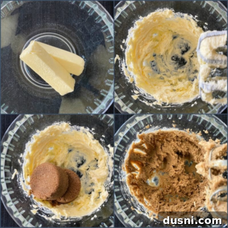 Sweet-Tart Rhubarb Crumble Bars 8 Beating butter and brown sugar for the crumble mixture