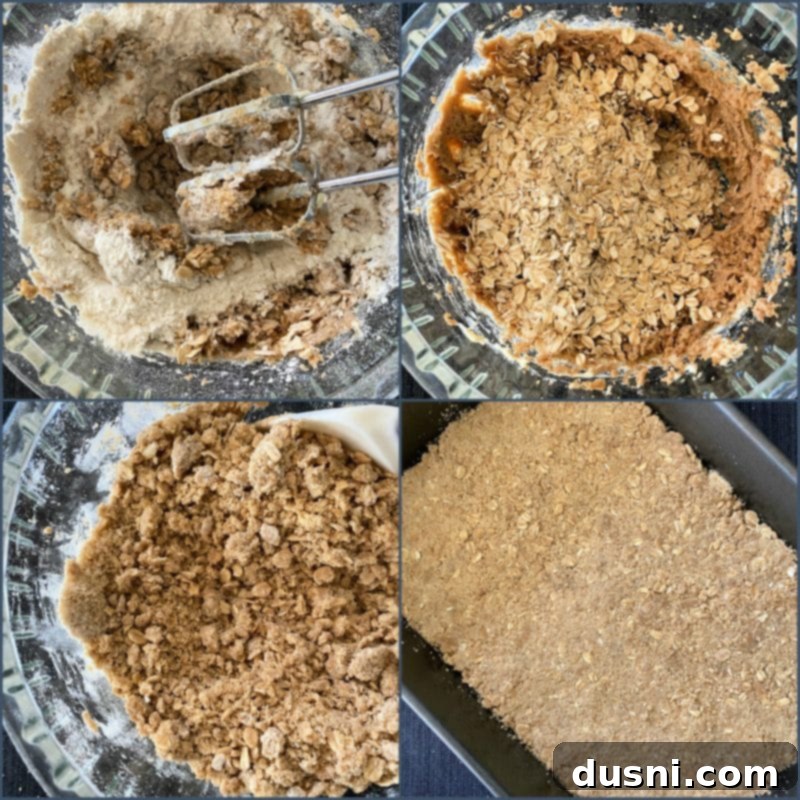 Sweet-Tart Rhubarb Crumble Bars 9 Mixing in flour and oatmeal to create the crumble