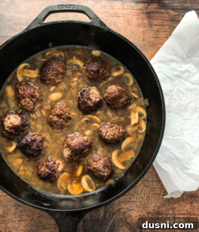 Classic Salisbury Steak Meatballs 13 Gravy ingredients simmering for Salisbury Steak Meatballs