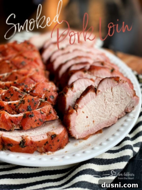 pork loin promo graphic with text 'smoked pork loin'
