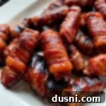 Sweet & Spicy Bacon Wrapped Pork Ribs close up