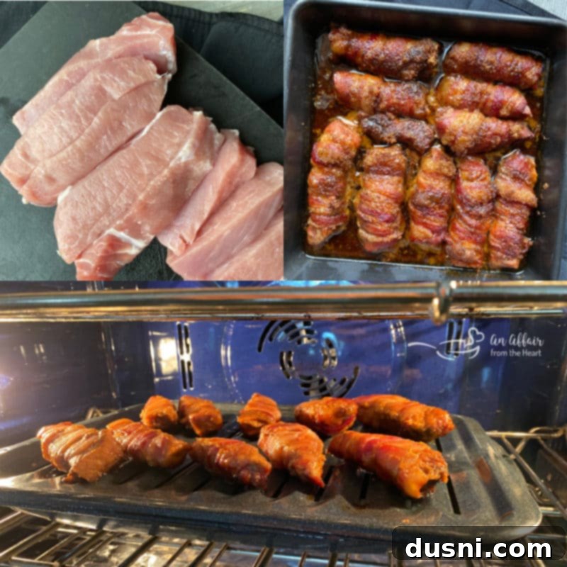Oven-baked sweet spicy bacon wrapped pork ribs with pork chops