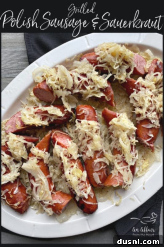 Grilled Kielbasa and Kraut 8 Platter of Grilled Polish Sausage and Sauerkraut with fresh parsley