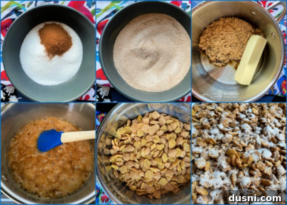 Ingredients for Churro Chex Mix laid out on a table