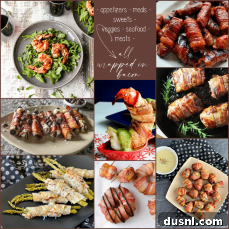 Bacon's Embrace: Recipes for Wrapped Perfection 2 A collage of various bacon-wrapped dishes, including appetizers and main courses, highlighting the versatility of bacon.