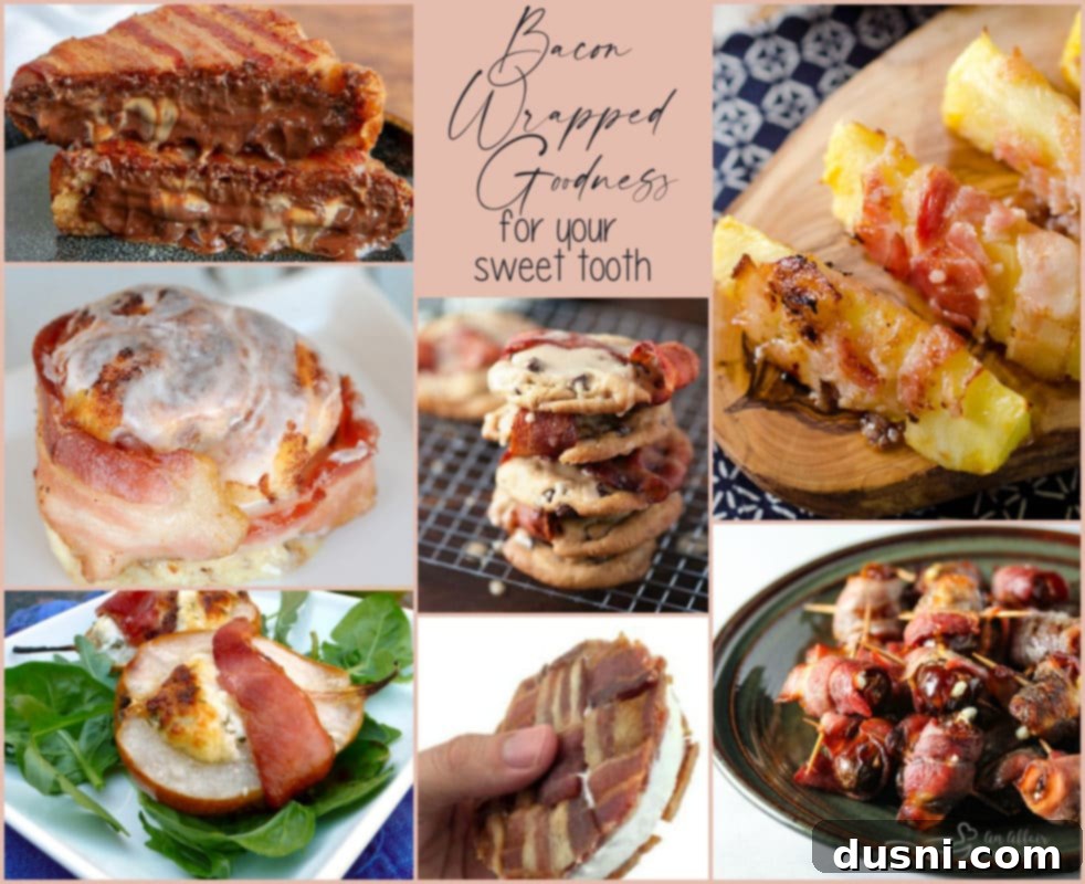 Bacon's Embrace: Recipes for Wrapped Perfection 14 A collage of sweet and savory bacon-wrapped desserts, showcasing unique combinations.