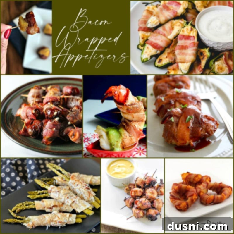 Bacon's Embrace: Recipes for Wrapped Perfection 5 An inviting spread of various bacon-wrapped appetizers, perfect for a party.