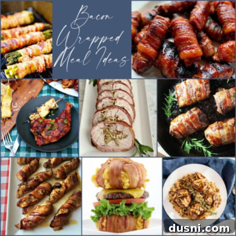 Bacon's Embrace: Recipes for Wrapped Perfection 8 A selection of bacon-wrapped main course meals, showcasing hearty and flavorful dishes.