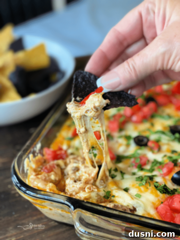 Dorothy's Hot Taco Dip served with tortilla chips