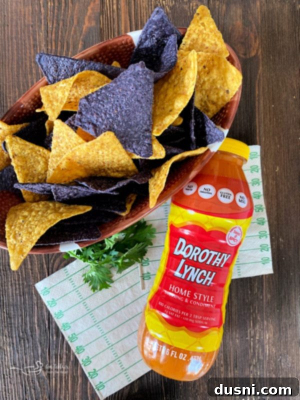 Close-up of Dorothy's Hot Taco Dip with melted cheese