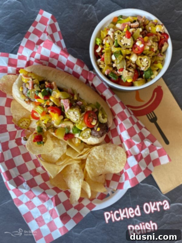 Zesty Okra Delight 5 Pickled Okra Relish in a bowl with corn and bacon bits