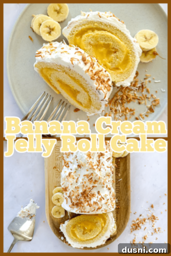 Banana Cream Roulade 15 A whole Banana Cream Jelly Roll Cake with toasted coconut