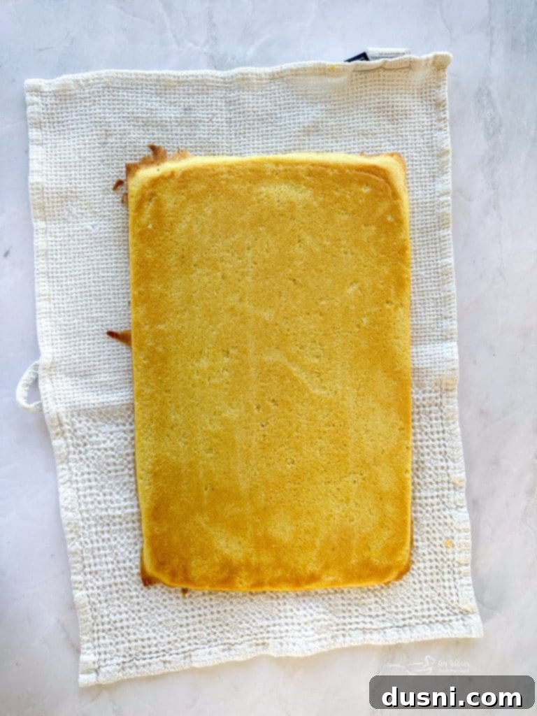 Banana Cream Roulade 9 Cake batter spread in a jelly roll pan