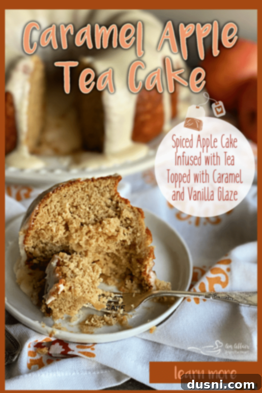 Caramel Apple Tea Cake with a text overlay for Pinterest.