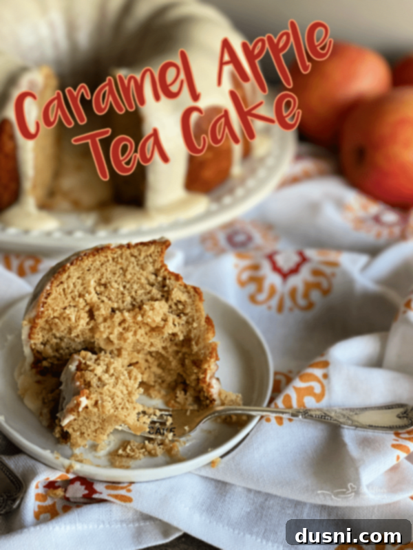 Caramel Apple Tea Cake with a friendly caption.