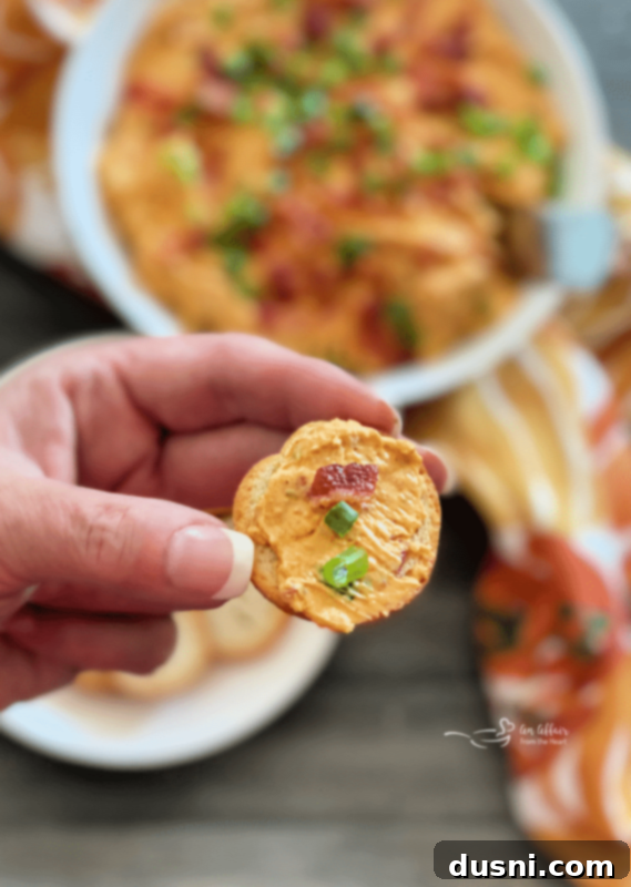 Close-up of Savory Pumpkin Cheese Dip with Bacon, showing the creamy texture and visible pieces of bacon and green onion.