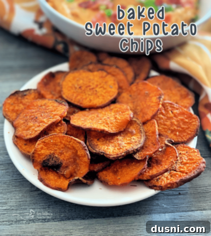 A stunning hero shot of perfectly baked sweet potato chips, seasoned and ready to eat, highlighting their golden-brown edges and appealing crunch.