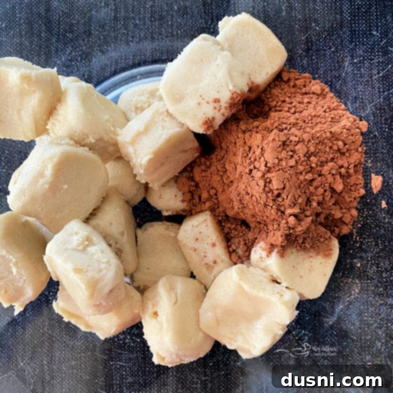 Sweet Gaze Chocolate Sugar Cookies 4 Sugar cookie dough and cocoa powder being mixed together in a bowl.