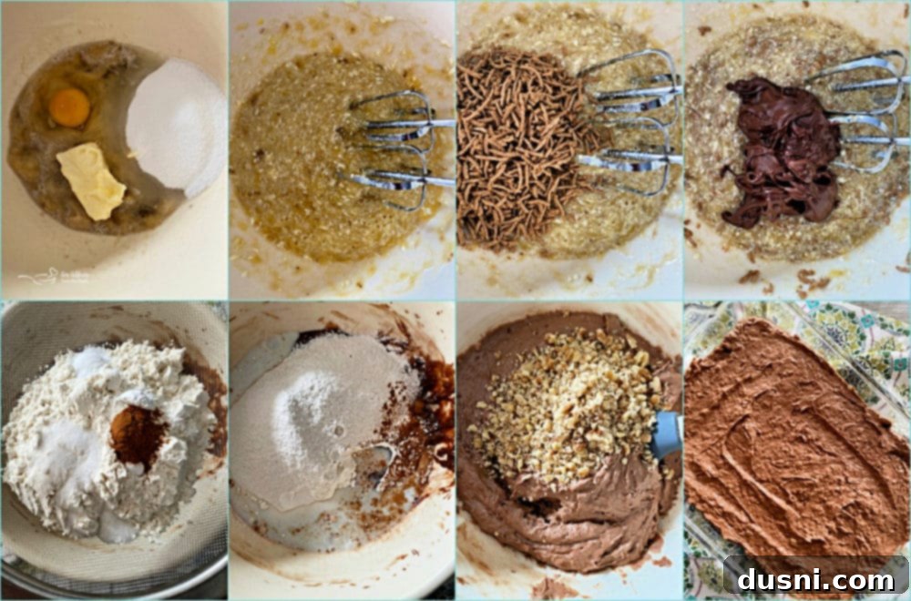 Ultimate Chocolate Banana Bars 5 Collage of Chocolate Banana Bar ingredients and preparation steps