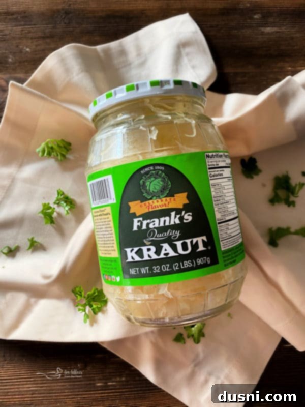 Jar of Frank's Kraut, highlighting the brand.