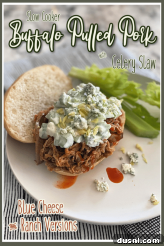 Spicy Slow Cooker Buffalo Pulled Pork with Cooling Celery Slaw 16 Pin this Buffalo Pulled Pork recipe