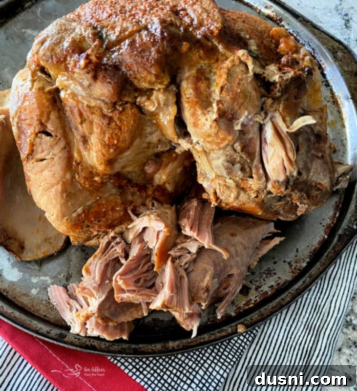 Spicy Slow Cooker Buffalo Pulled Pork with Cooling Celery Slaw 8 Tender, cooked pork butt being removed from slow cooker