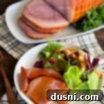 Perfectly Glazed Slow Cooker Ham 13 Dorothy's Slow Cooker Glazed Ham - plated with salad