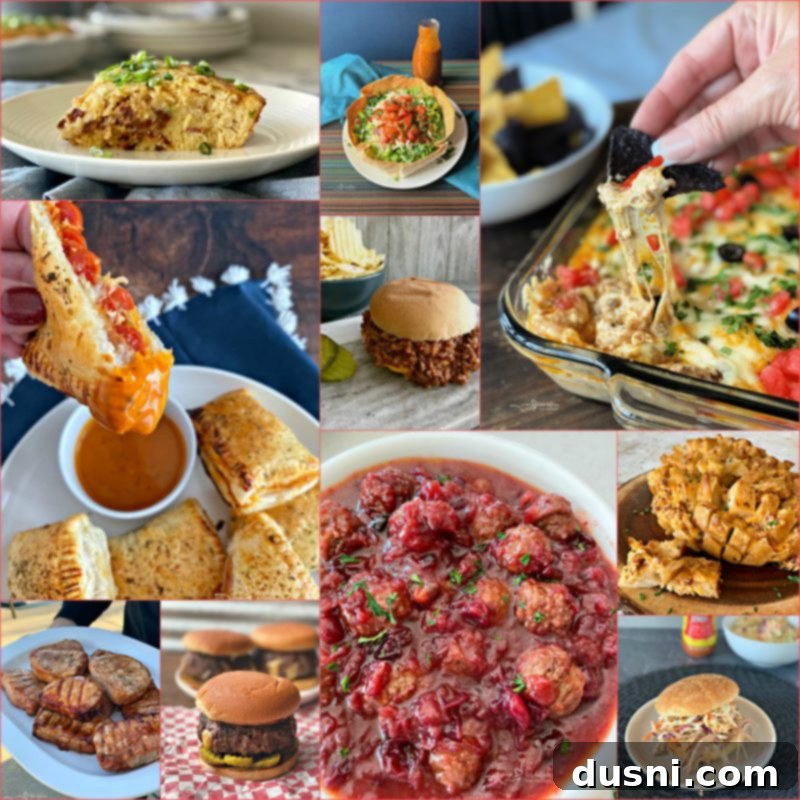 Perfectly Glazed Slow Cooker Ham 10 Assortment of dishes made with Dorothy Lynch dressing, including sandwiches, dips, and meatballs.