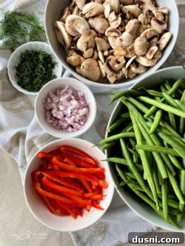 Close-up of creamy mushroom wine sauce for green bean casserole