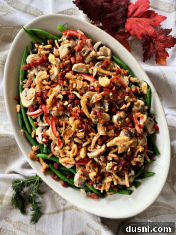 Sophisticated Green Bean Casserole in a baking dish, ready to be served