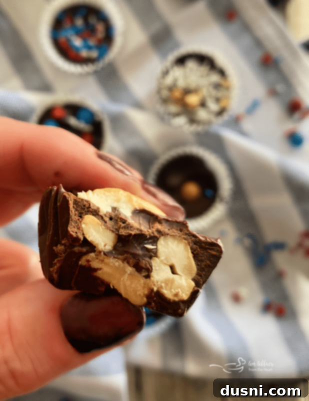 Decadent Homemade Chocolate Cups 3 Close up of a homemade chocolate candy cup with patriotic sprinkles