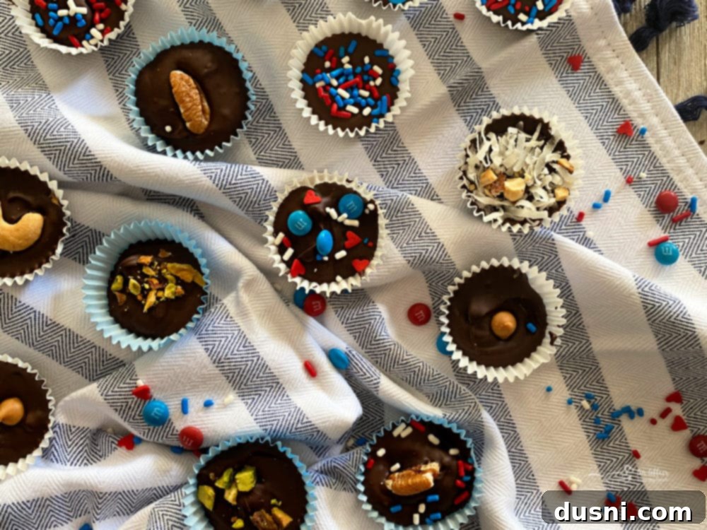 Decadent Homemade Chocolate Cups 4 Assortment of homemade chocolate candy cups with various toppings and fillings