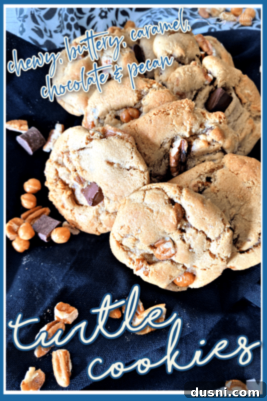 Gooey Turtle Delights 8 A graphic of a turtle cookie with the text 'Pin Me!'