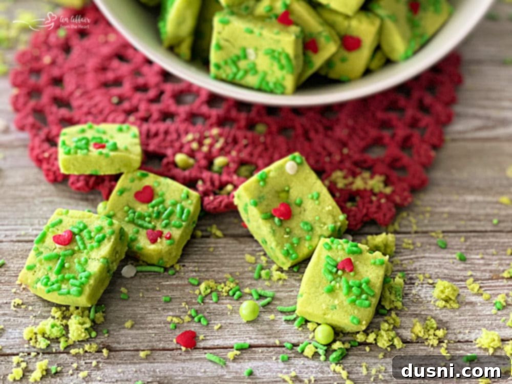 Grinch Shortbread Bites artfully arranged