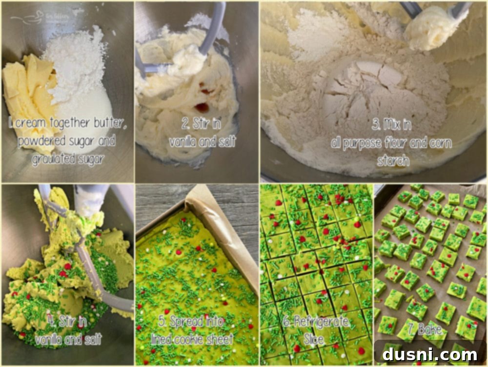 Grinch Shortbread Bites in preparation steps