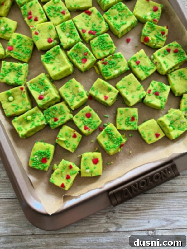 Grinch Shortbread Bites close-up