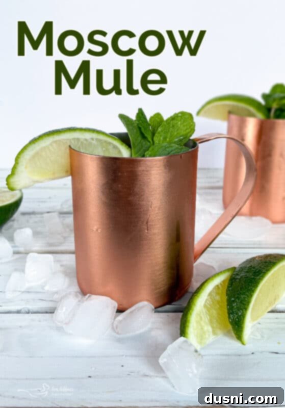 The Ginger Kick from Moscow 11 A Moscow Mule in a copper mug with lime and mint, on a dark wooden surface.