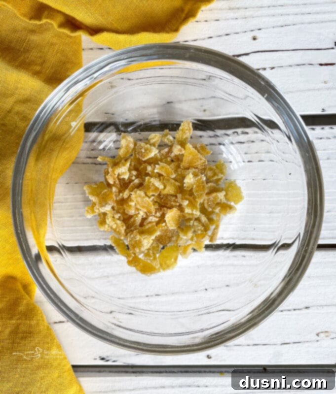 The Ginger Kick from Moscow 5 Moscow Mule garnished with candied ginger and a lime wedge.