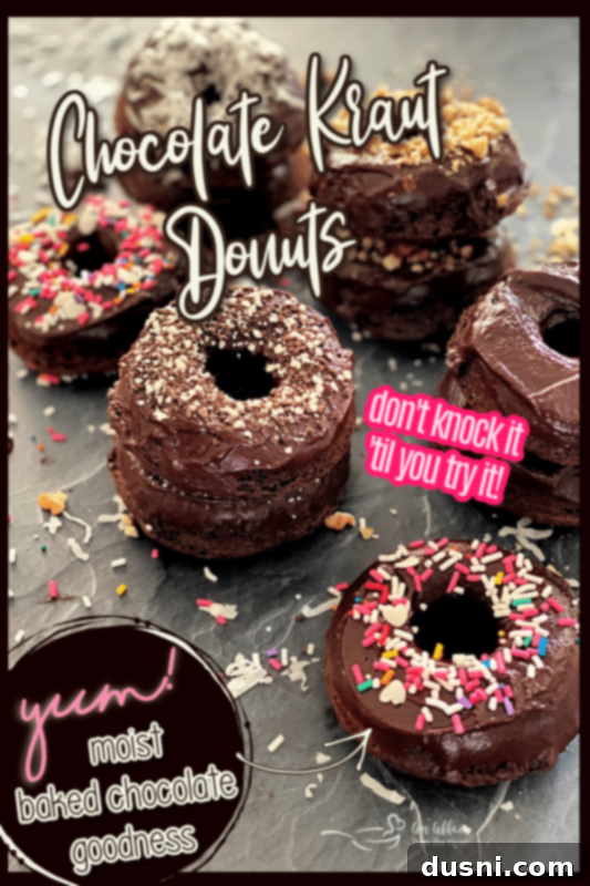 Pin graphic for Chocolate Kraut Donuts recipe on Pinterest.