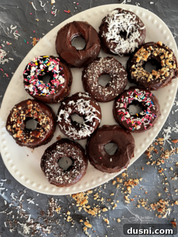 Baked Chocolate Kraut Donuts, showing the moist interior and rich chocolate glaze.