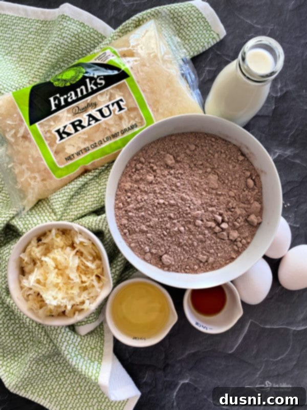 Ingredients for Baked Chocolate Kraut Donuts laid out on a table.