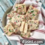 Overhead of White chocolate peppermint fudge in a bowl