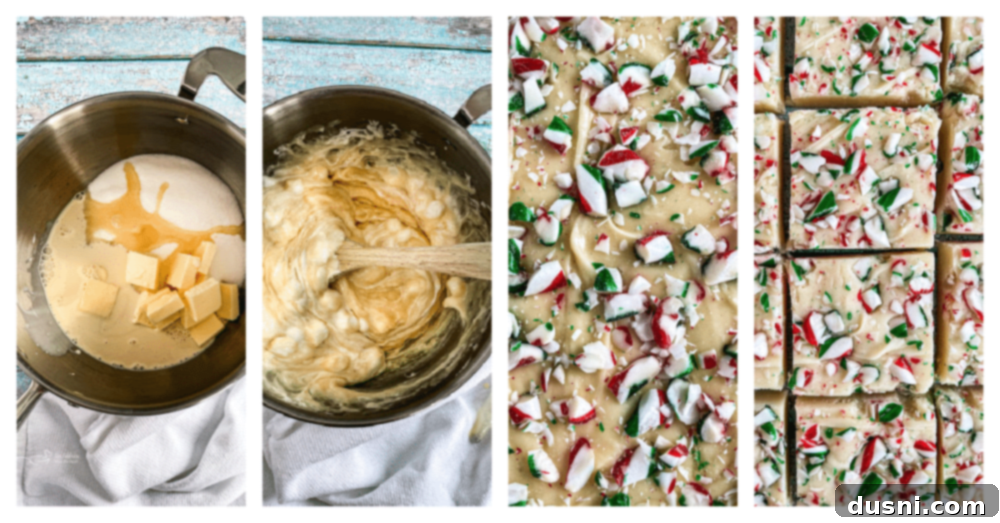 A saucepan on a stovetop with sugar, evaporated milk, and butter boiling.