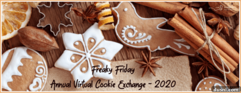Cookie Dough Brownie Dream 5 Graphic for 'Freaky Friday Holiday Cookie Exchange' with various festive cookies.