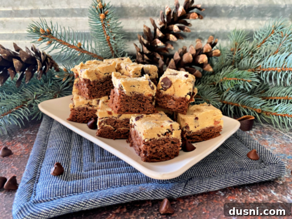 Cookie Dough Brownie Dream 7 A top-down view of the brownie batter being spread evenly into a parchment-lined baking dish.