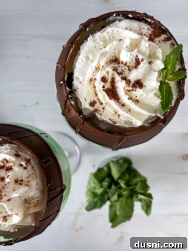 A freshly blended Grasshopper Cocktail being poured into a chilled glass.