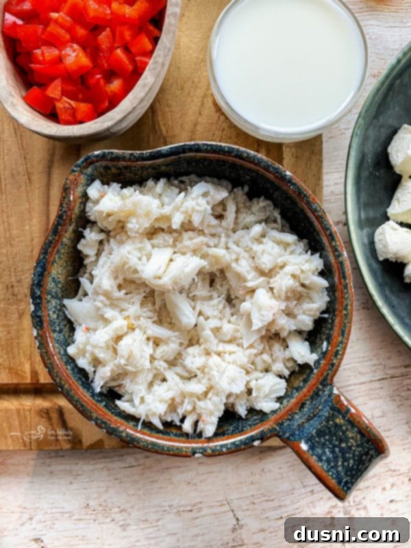 Close-up of lump crabmeat in a can, ready to be used for the Slow Cooker Crab Dip recipe.